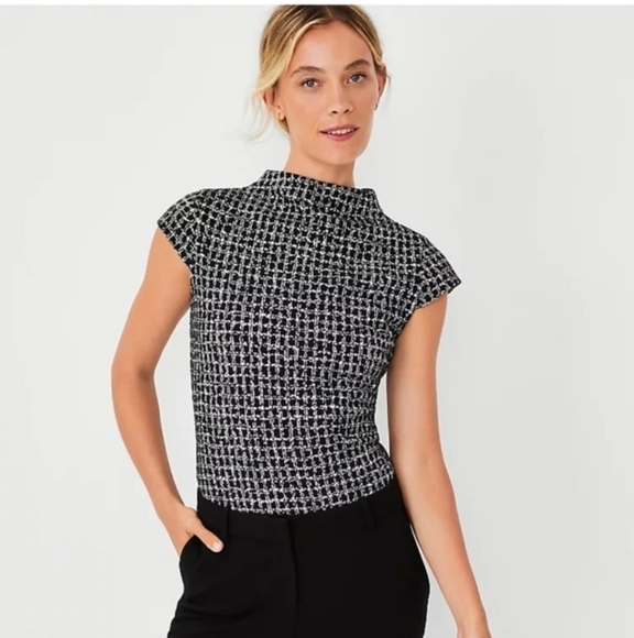 Ann Taylor plaid mock neck top - Picture 1 of 4